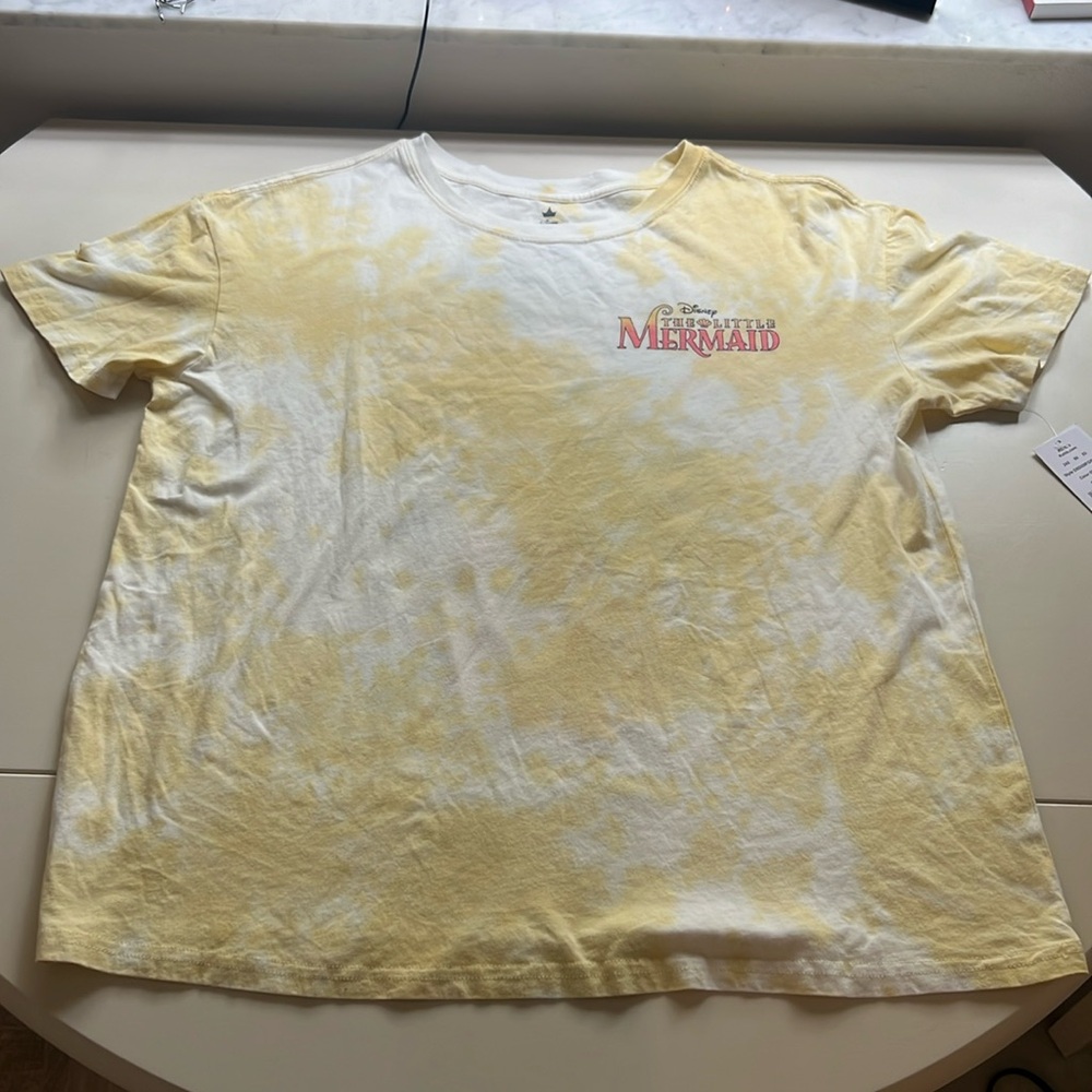 NWT Disney The Little Mermaid Movie Characters Yellow Tie Dye Size Large T-shirt